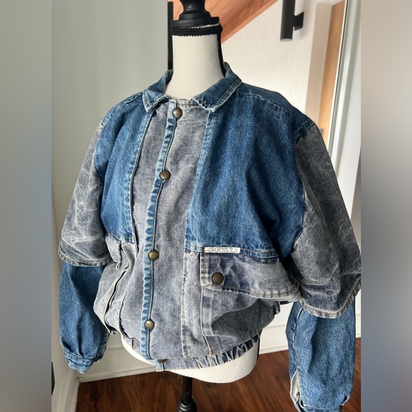 VINTAGE 80’S GUESS DENIM JACKET MEDIUM TWO TONE - Picture 3 of 12